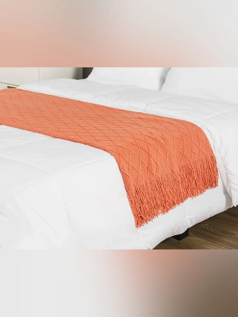 Diamond Knitted washable Fringe Throw Blanket - Coral 50x60
